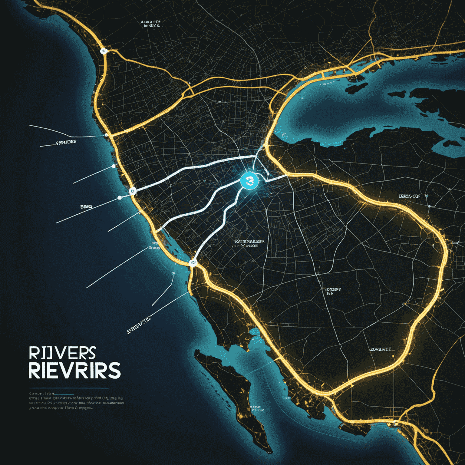 Map showing 3Rivers Service expanding into new markets with glowing connection lines between cities