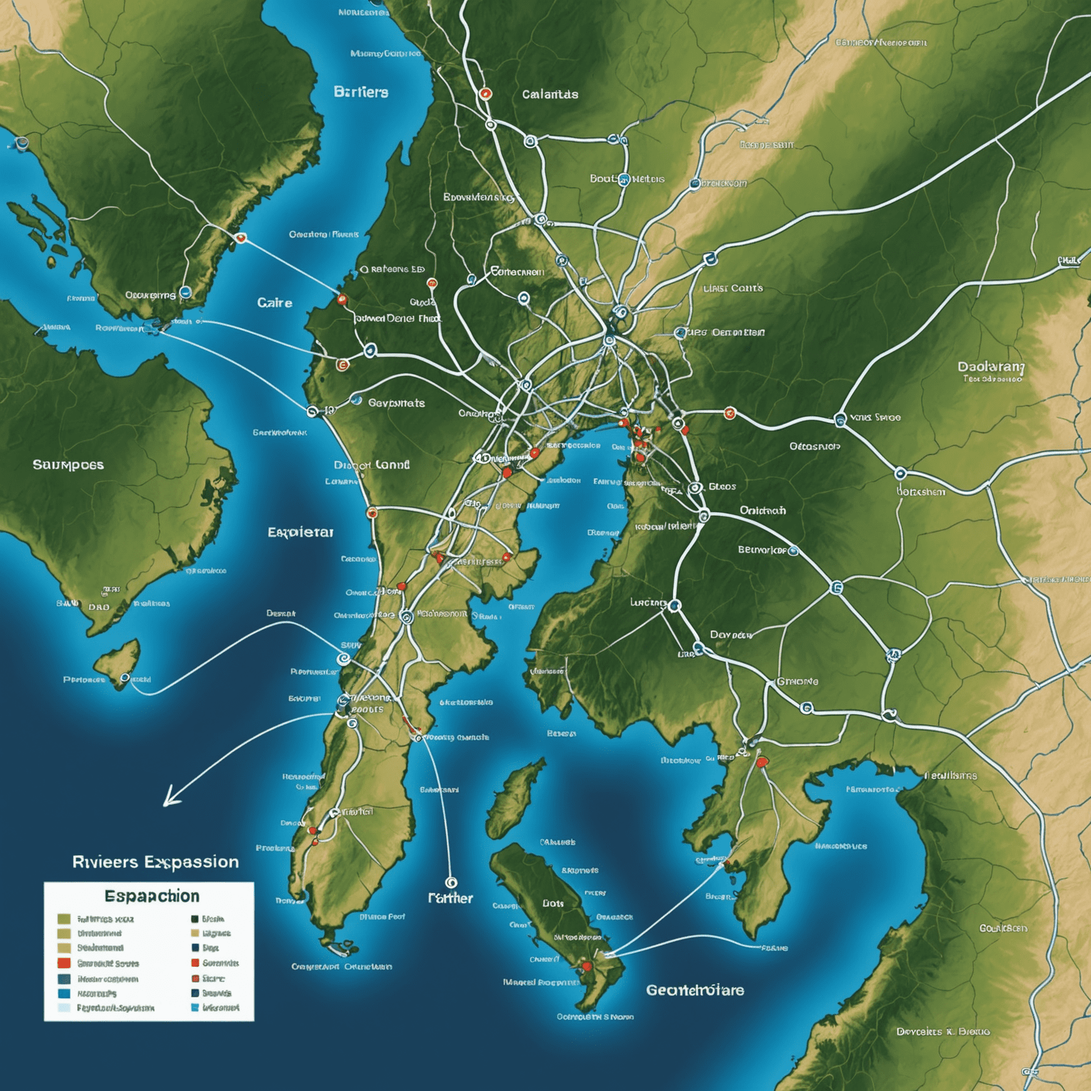 Map showing 3Rivers Service's expansion into new geographical areas, with highlighted regions and connecting lines representing the company's growth