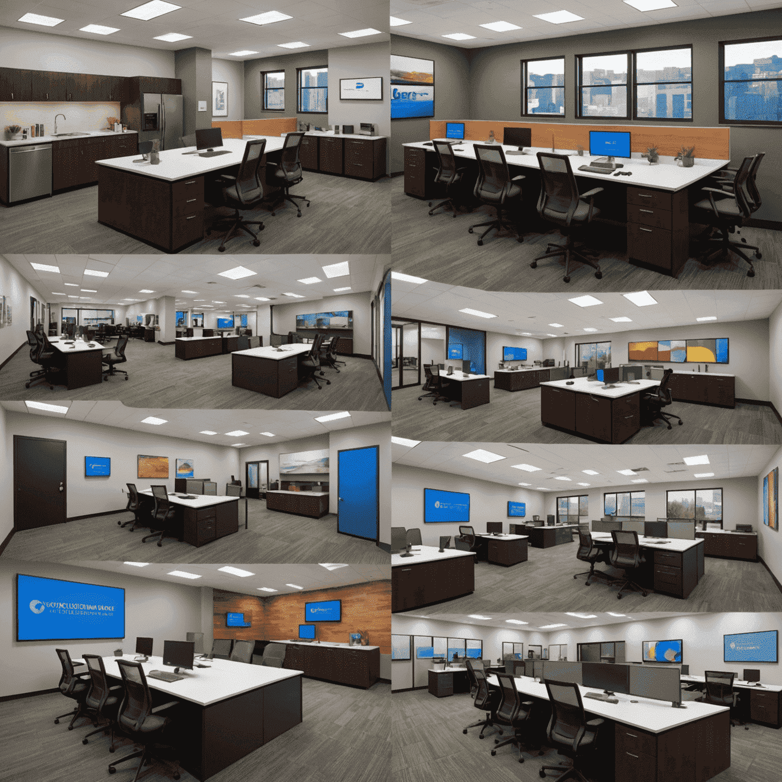 Collage of new 3Rivers Service office locations, showcasing modern workspaces and diverse team members collaborating