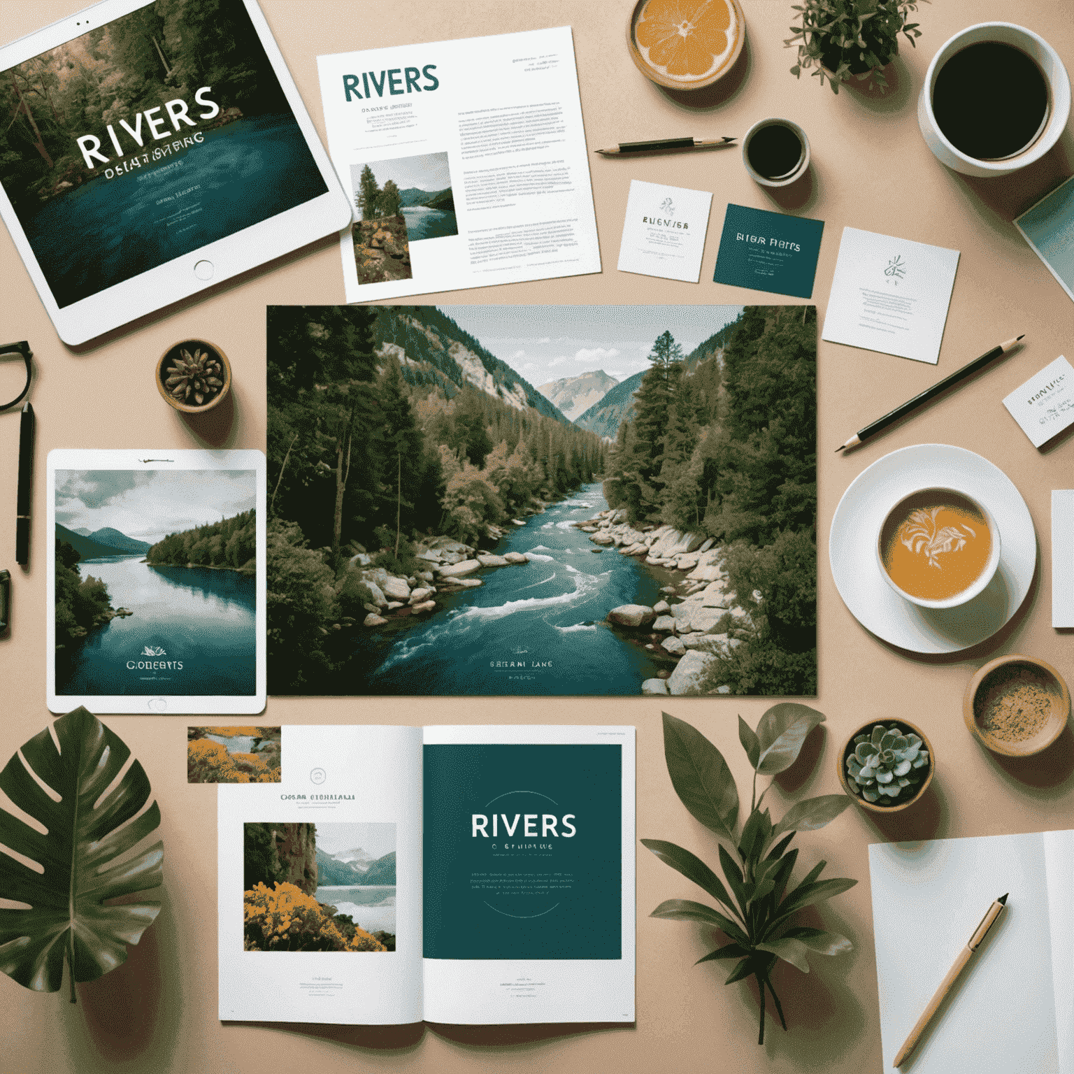 A creative brainstorming session with 3rivers branding elements and mood boards