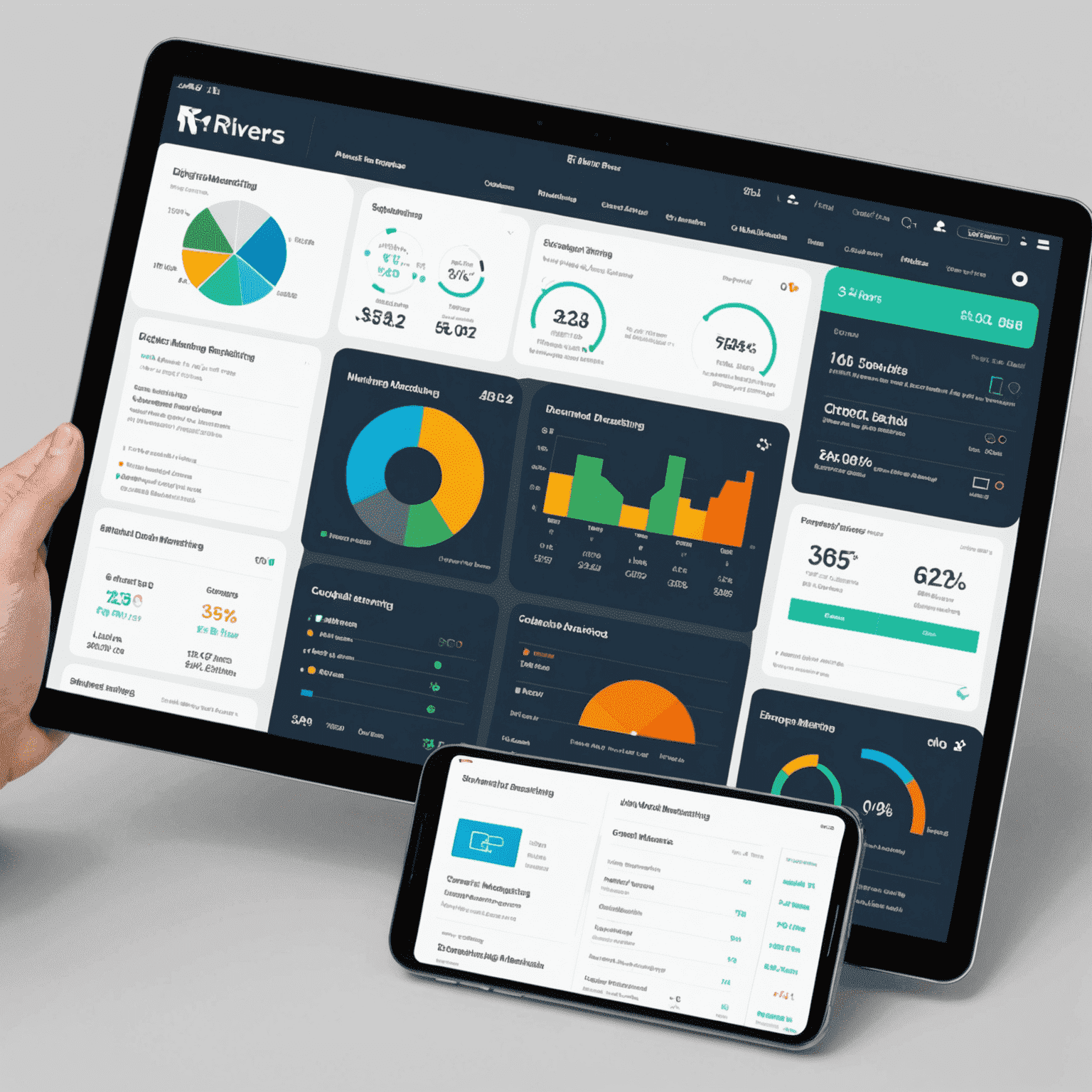 Digital marketing dashboard showcasing 3rivers campaign analytics and performance metrics