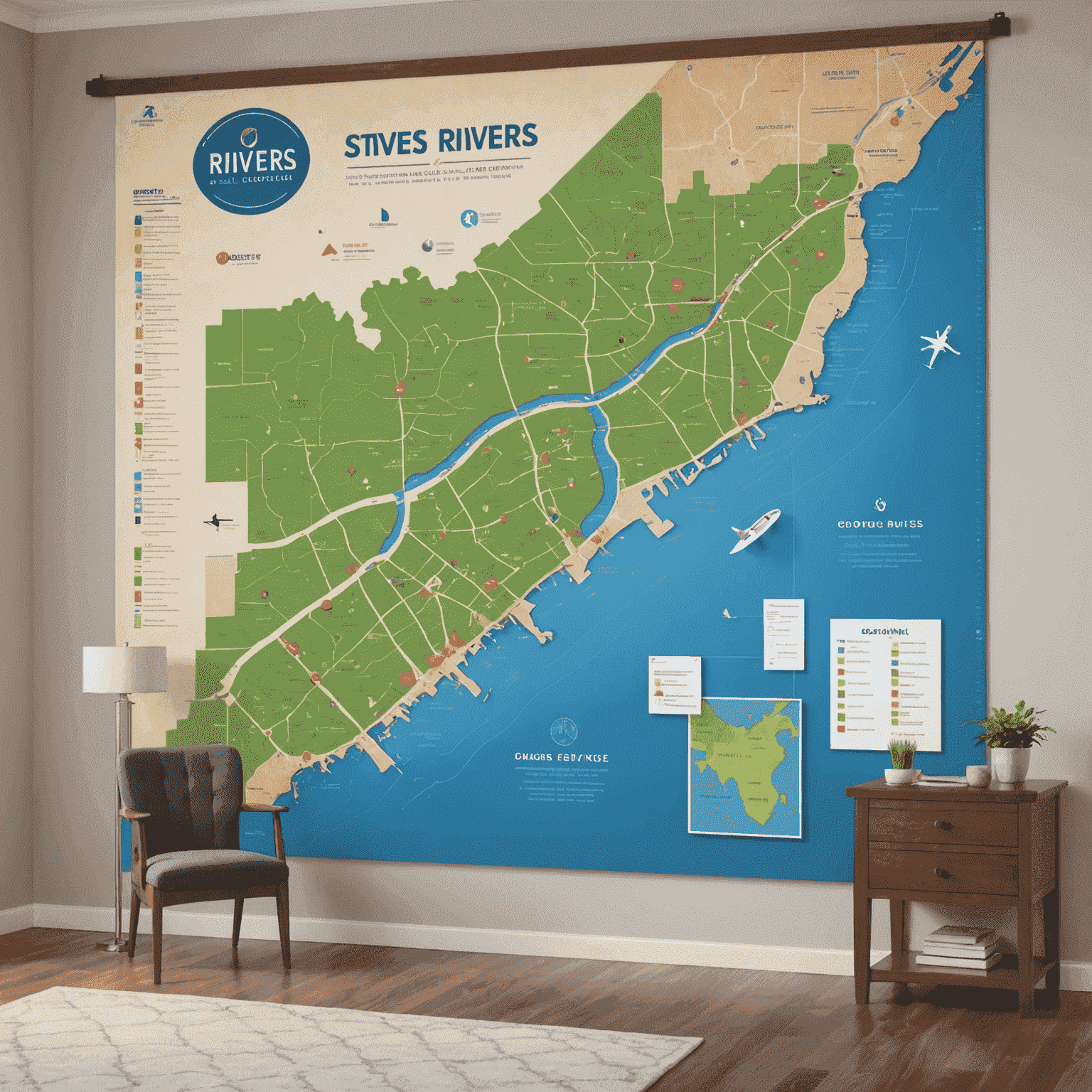 Growth chart and business expansion map featuring 3rivers branded enterprises across various industries